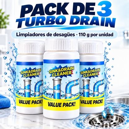 TurboDrain® | Pack Ahorro x3 – Limpiador de Tuberías y Desagües