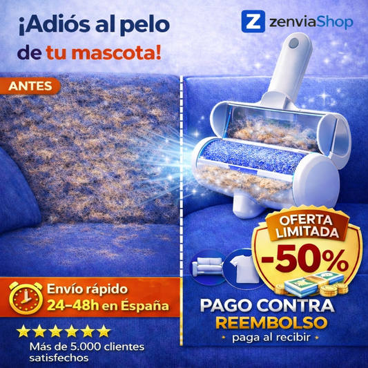 Rodillo Quitapelos para Mascotas con Luz LED – Elimina Pelo de Sofás, Alfombras y Ropa en Segundos