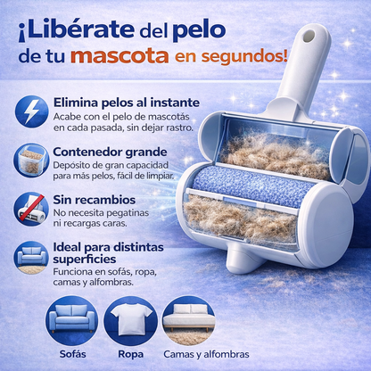 Rodillo Quitapelos para Mascotas con Luz LED – Elimina Pelo de Sofás, Alfombras y Ropa en Segundos