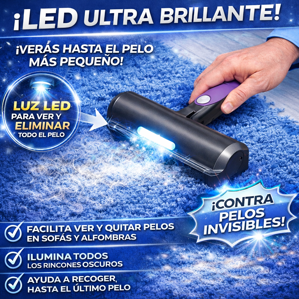 Rodillo Quitapelos para Mascotas con Luz LED – Elimina Pelo de Sofás, Alfombras y Ropa en Segundos