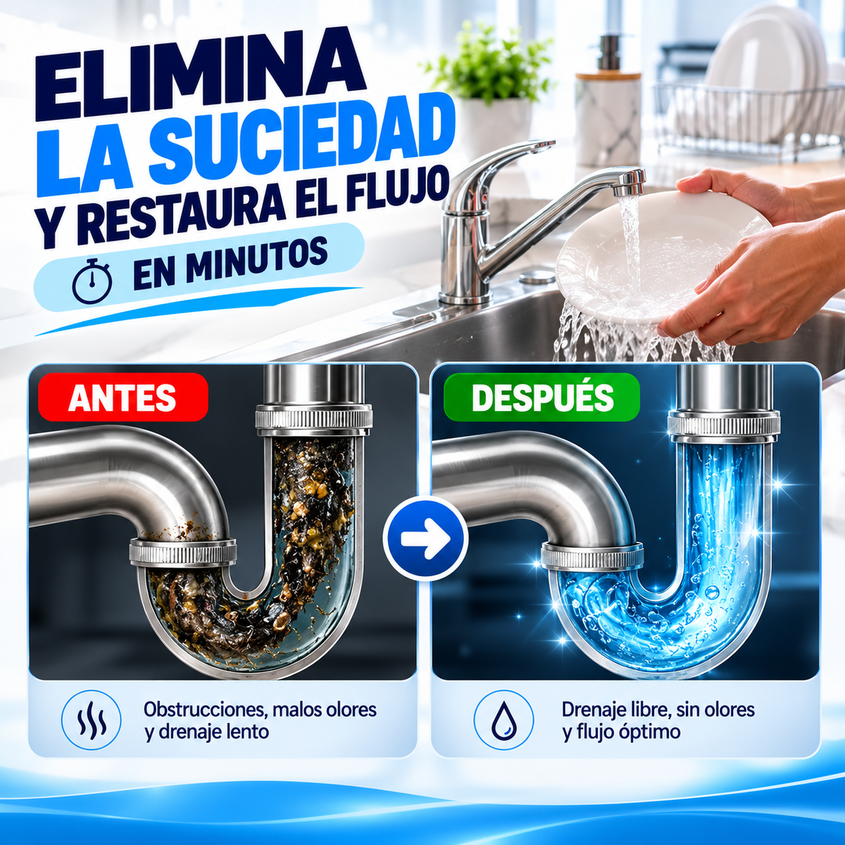 TurboDrain® | Pack Ahorro x3 – Limpiador de Tuberías y Desagües